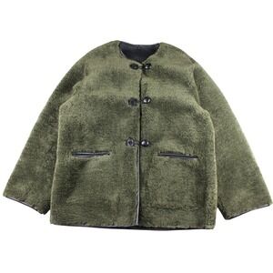 Mango Olive Green Teddy Faux Shearling Jacket Womens XL Toggle Cozy Winter